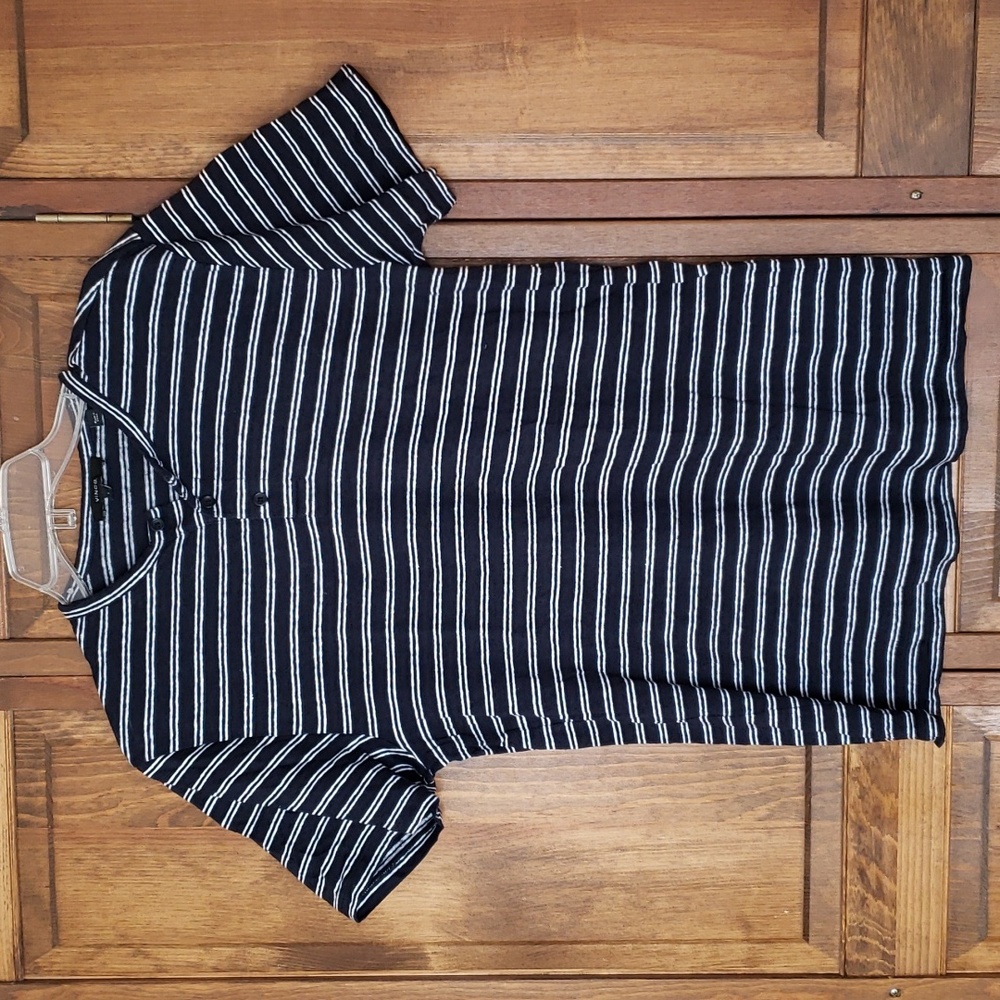Vince Linen Striped Short Sleeve Henley T-Shirt Sz L